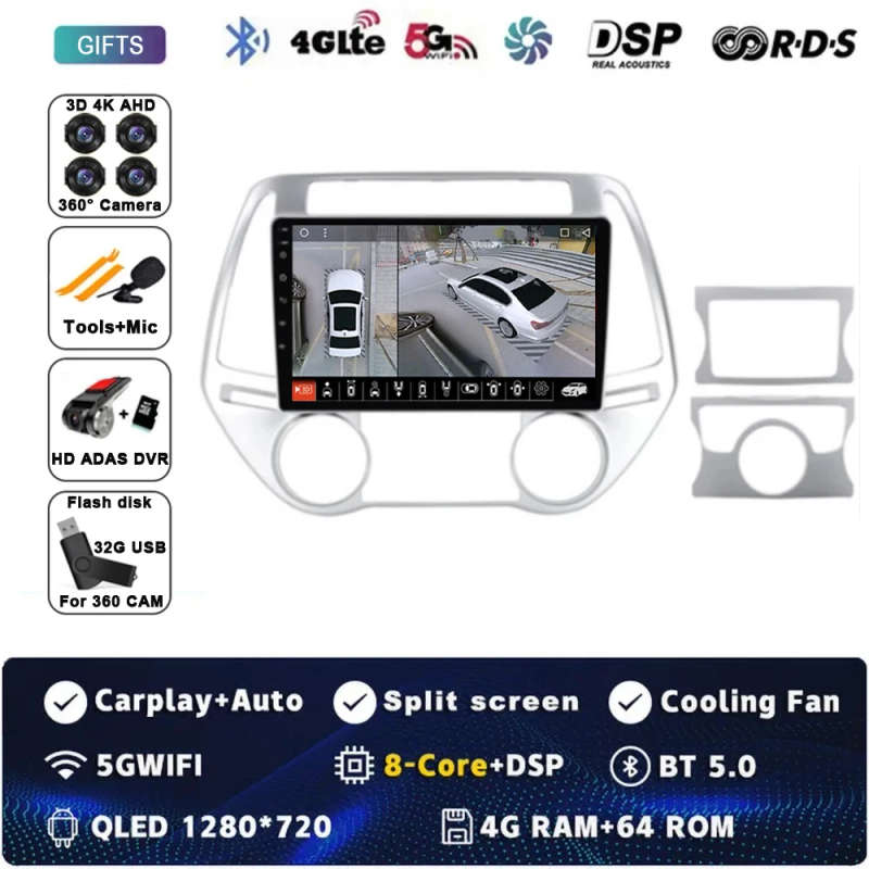 Android 14 Carplay Car Radio For Hyundai i20 2012 2013 2014 Navigation Multimedia Player Stereo W...