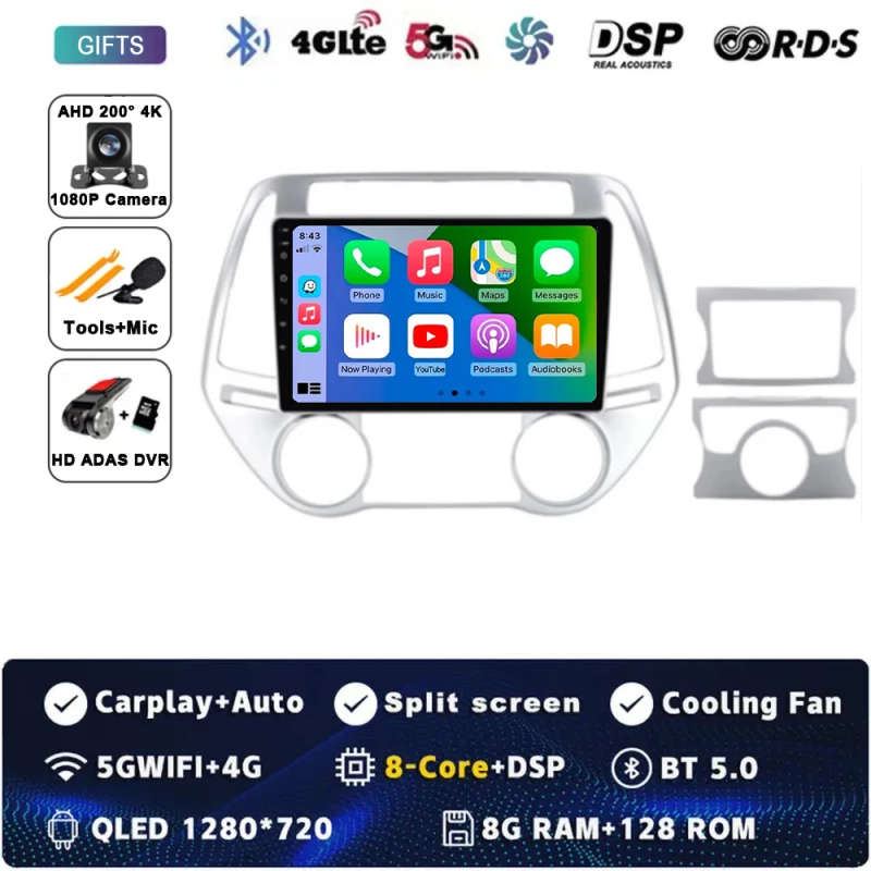 Android 14 Carplay Car Radio For Hyundai i20 2012 2013 2014 Navigation Multimedia Player Stereo W...