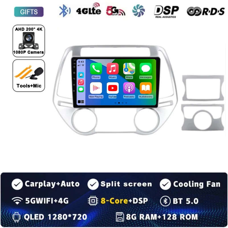 Android 14 Carplay Car Radio For Hyundai i20 2012 2013 2014 Navigation Multimedia Player Stereo W...