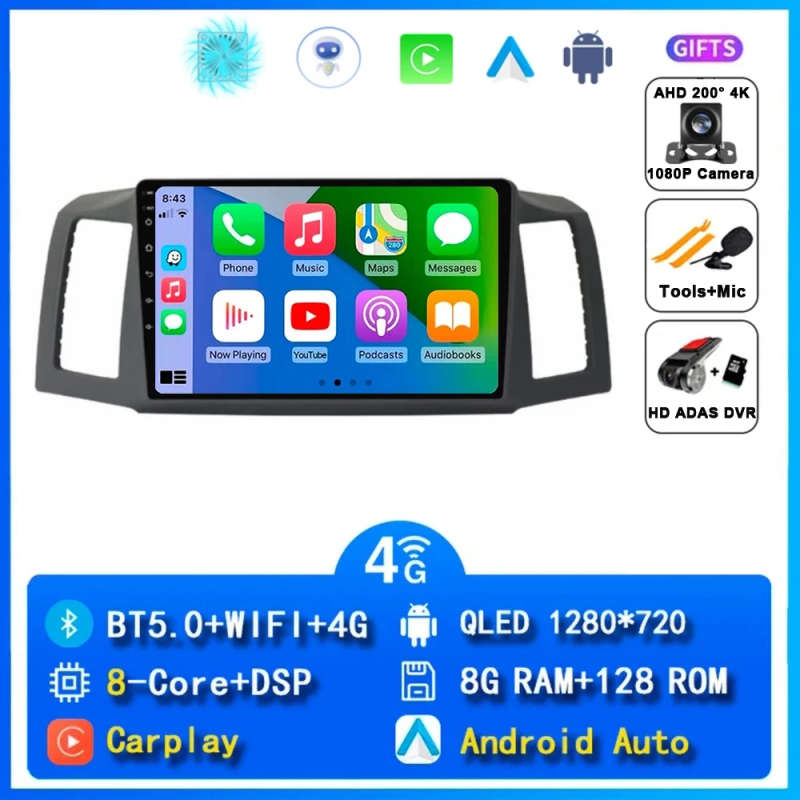 Android 14 Carplay Car Radio For Jeep Grand Cherokee 2004 2005 2006 2007 Navigation GPS Multimedi...