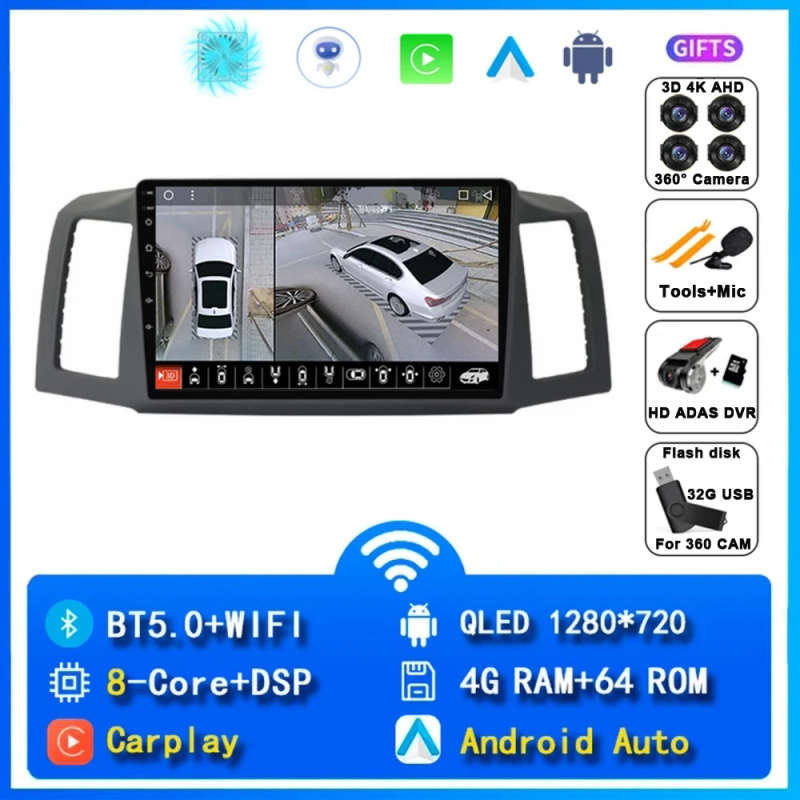 Android 14 Carplay Car Radio For Jeep Grand Cherokee 2004 2005 2006 2007 Navigation GPS Multimedi...
