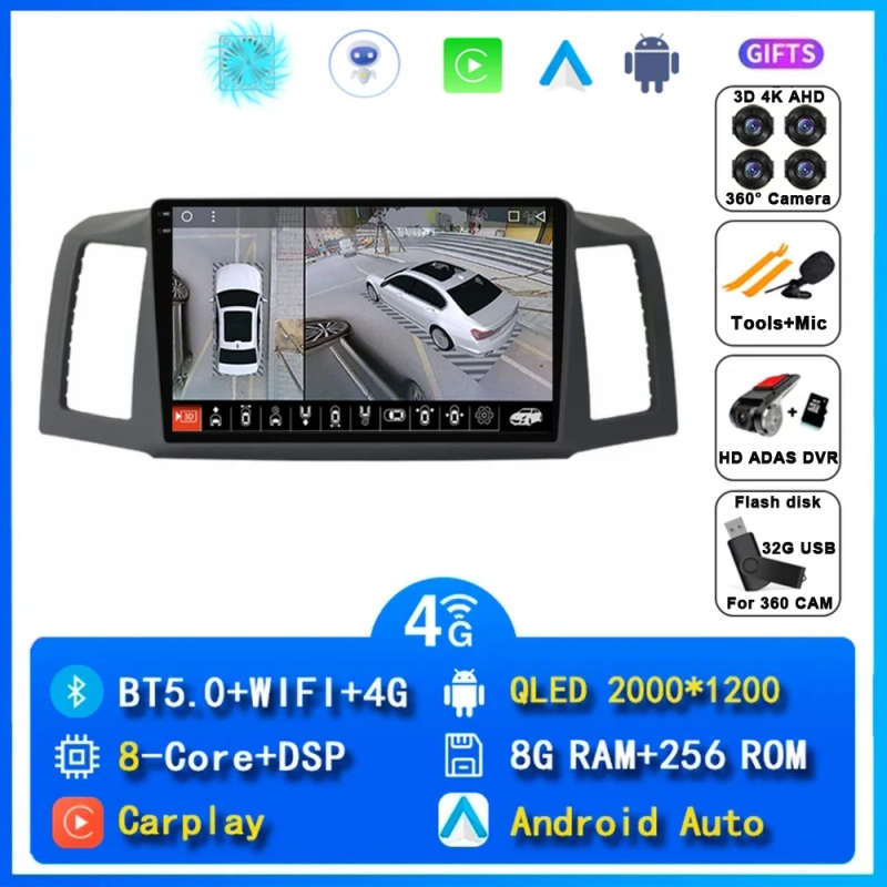 Android 14 Carplay Car Radio For Jeep Grand Cherokee 2004 2005 2006 2007 Navigation GPS Multimedi...