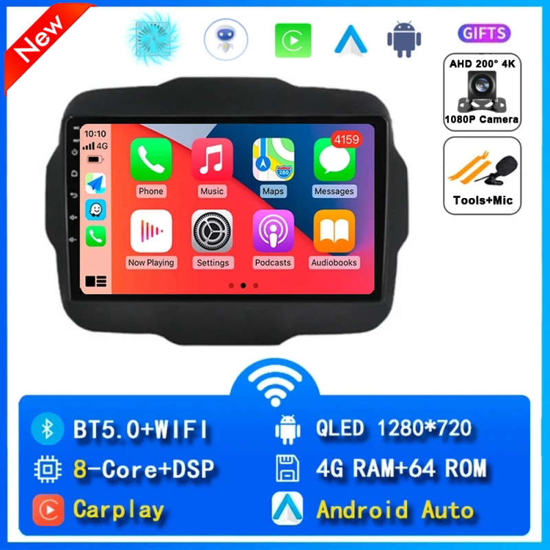 Android 14 Carplay Car Radio For Jeep Renegade 2016 2017 2018 2019 2020 Navigation GPS Multimedia...