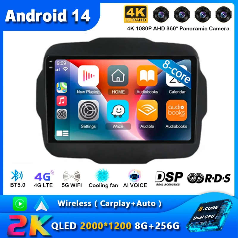 Android 14 Carplay Car Radio For Jeep Renegade 2016 2017 2018 2019 2020 Navigation GPS Multimedia...