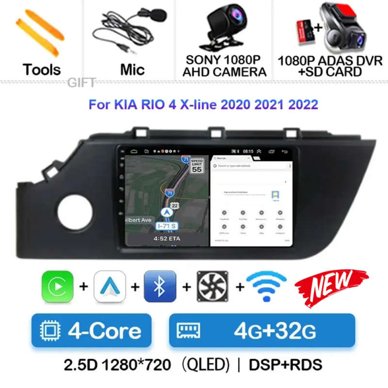 Android 14 Carplay Car Radio For KIA RIO 4 X-line 2020 2021 2022 Navigation GPS Multimedia Player...