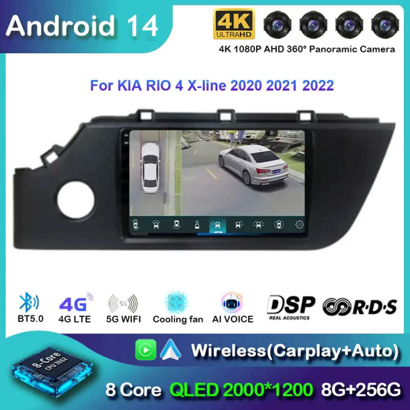 Android 14 Carplay Car Radio For KIA RIO 4 X-line 2020 2021 2022 Navigation GPS Multimedia Player...
