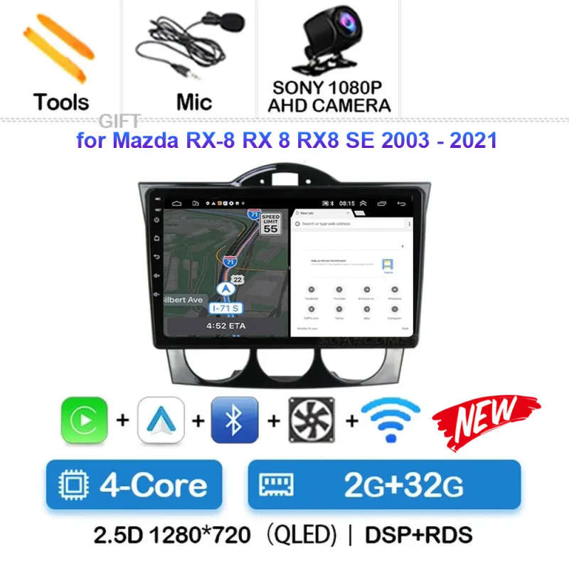 Android 14 Carplay Car Radio For MAZDA RX8 RX-8 2004 2005 2006 2007 2008 Navigation GPS Multimedi...