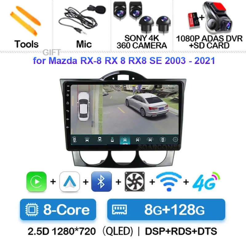 Android 14 Carplay Car Radio For MAZDA RX8 RX-8 2004 2005 2006 2007 2008 Navigation GPS Multimedi...