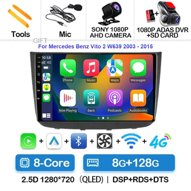 Android 14 Carplay Car Radio For Mercedes-Benz Vito 2 W639 2003 - 2015 Navigation GPS Multimedia ...