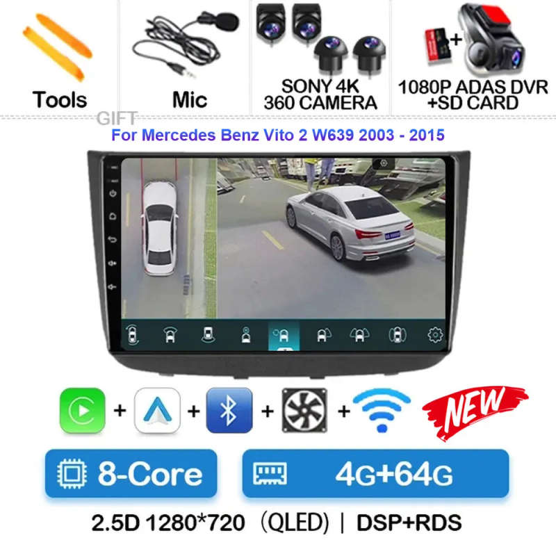 Android 14 Carplay Car Radio For Mercedes-Benz Vito 2 W639 2003 - 2015 Navigation GPS Multimedia ...