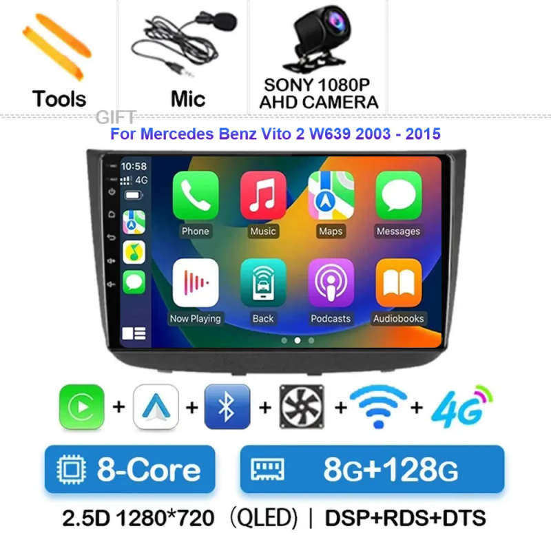 Android 14 Carplay Car Radio For Mercedes-Benz Vito 2 W639 2003 - 2015 Navigation GPS Multimedia ...