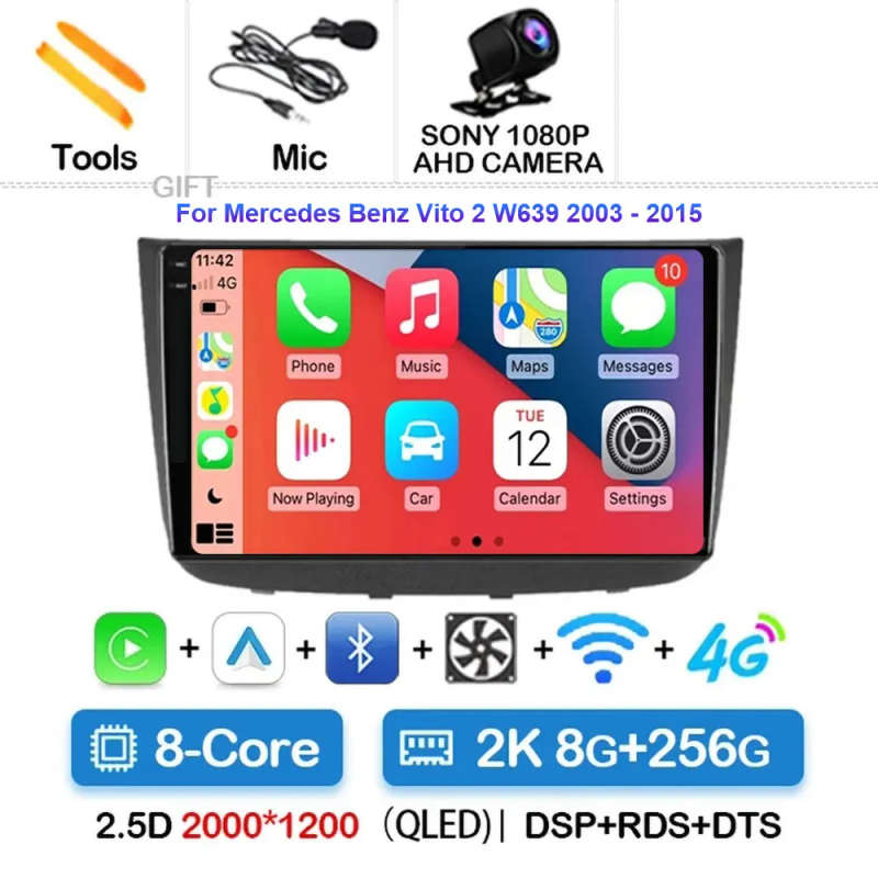Android 14 Carplay Car Radio For Mercedes-Benz Vito 2 W639 2003 - 2015 Navigation GPS Multimedia ...