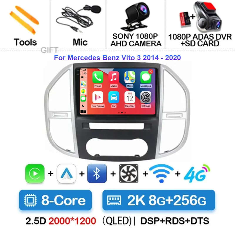 Android 14 Carplay Car Radio For Mercedes Benz Vito 3 W447 2014 2015 - 2020 Navigation GPS Multim...