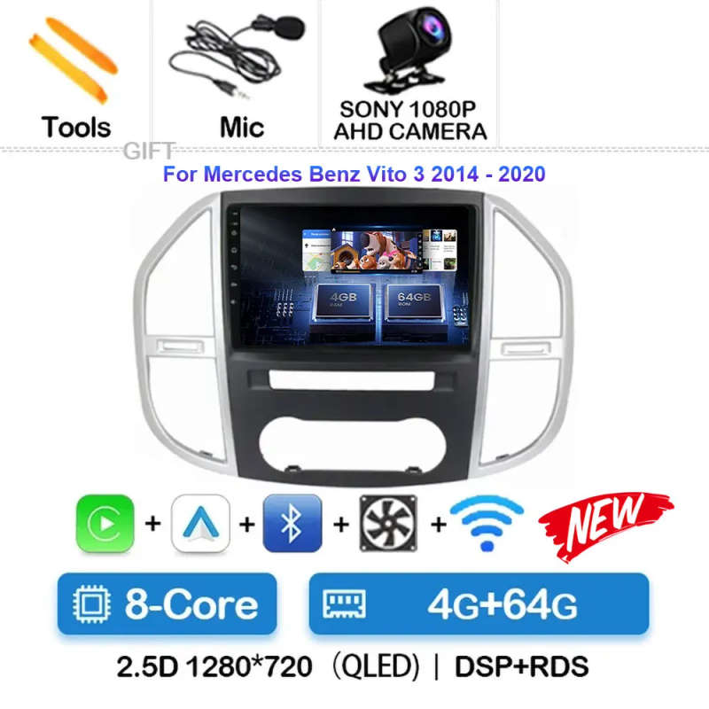 Android 14 Carplay Car Radio For Mercedes Benz Vito 3 W447 2014 2015 - 2020 Navigation GPS Multim...