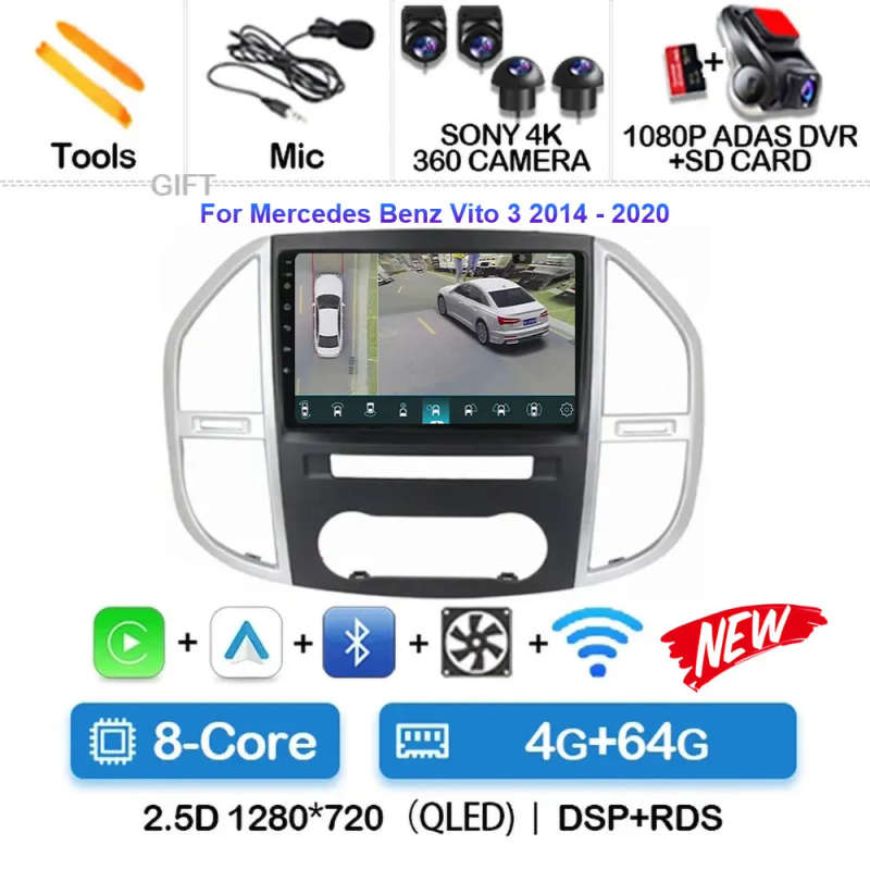 Android 14 Carplay Car Radio For Mercedes Benz Vito 3 W447 2014 2015 - 2020 Navigation GPS Multim...