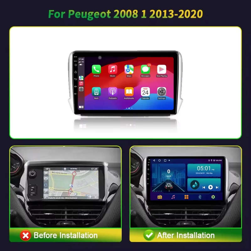 Android 14 Carplay Car Radio For Peugeot 2008 208 Multimedia System 2012 - 2018 Navigation GPS Mu...