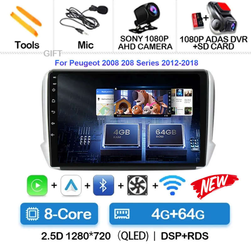 Android 14 Carplay Car Radio For Peugeot 2008 208 Multimedia System 2012 - 2018 Navigation GPS Mu...
