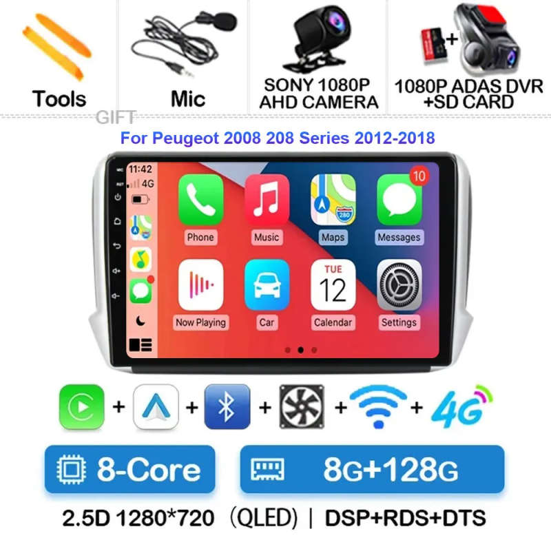Android 14 Carplay Car Radio For Peugeot 2008 208 Multimedia System 2012 - 2018 Navigation GPS Mu...