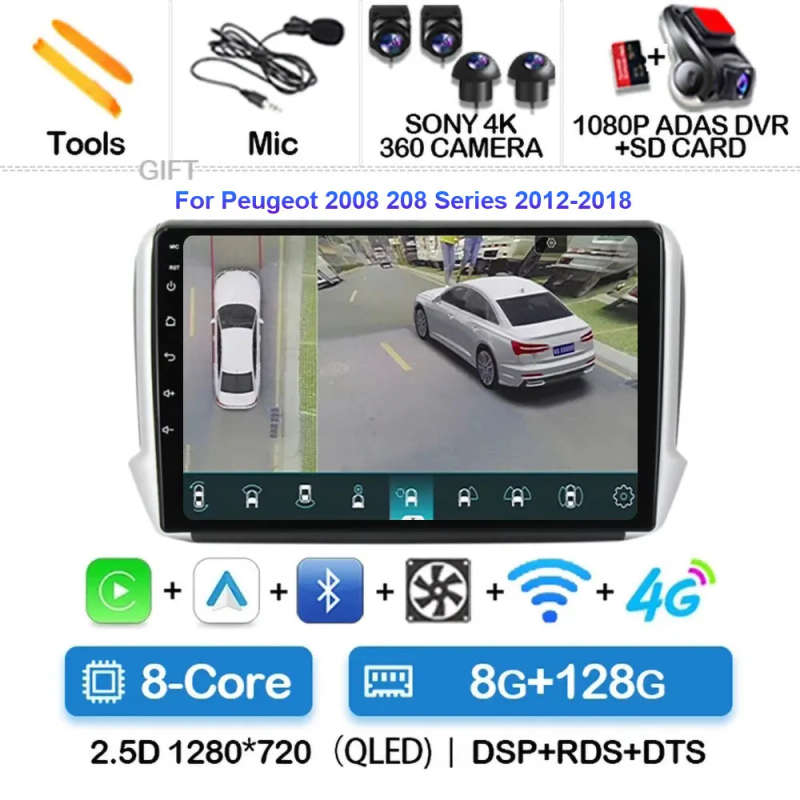 Android 14 Carplay Car Radio For Peugeot 2008 208 Multimedia System 2012 - 2018 Navigation GPS Mu...
