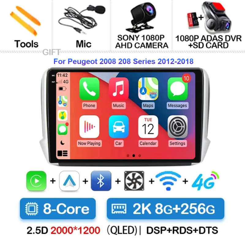 Android 14 Carplay Car Radio For Peugeot 2008 208 Multimedia System 2012 - 2018 Navigation GPS Mu...