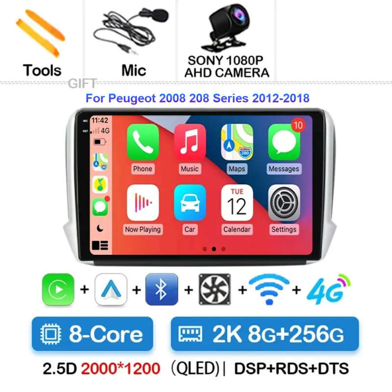 Android 14 Carplay Car Radio For Peugeot 2008 208 Multimedia System 2012 - 2018 Navigation GPS Mu...