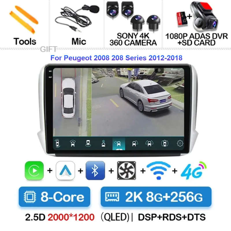 Android 14 Carplay Car Radio For Peugeot 2008 208 Multimedia System 2012 - 2018 Navigation GPS Mu...