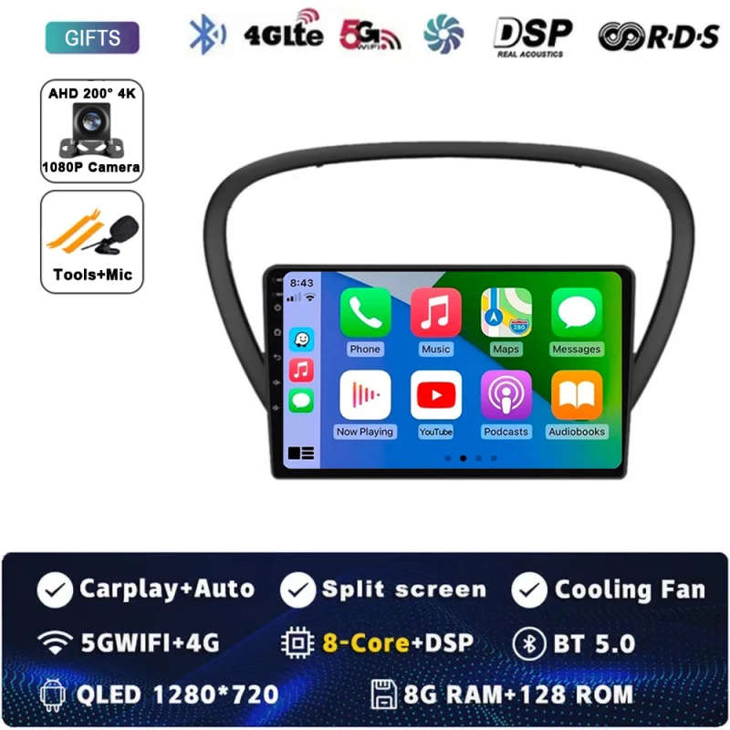 Android 14 Carplay Car Radio For Peugeot 607 2004 2005 - 2010 Navigation GPS Multimedia Player st...
