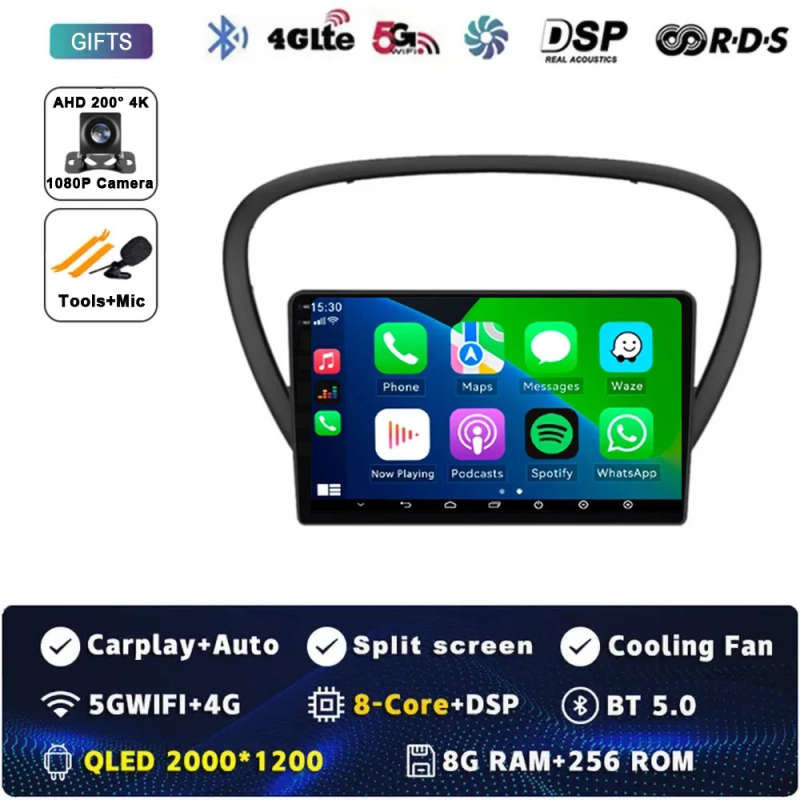 Android 14 Carplay Car Radio For Peugeot 607 2004 2005 - 2010 Navigation GPS Multimedia Player st...