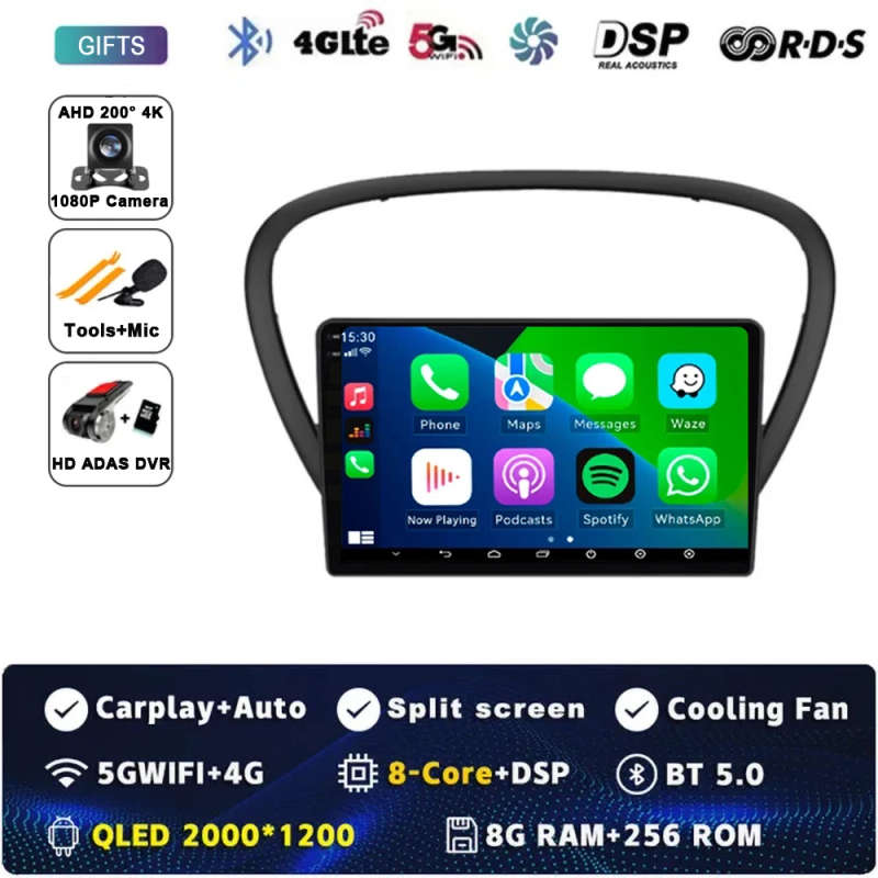 Android 14 Carplay Car Radio For Peugeot 607 2004 2005 - 2010 Navigation GPS Multimedia Player st...