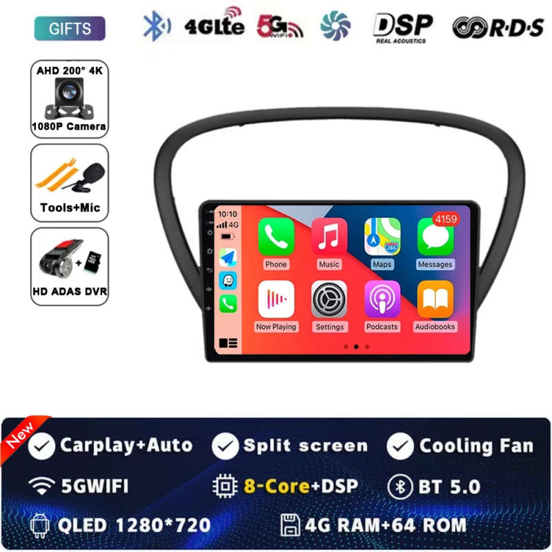 Android 14 Carplay Car Radio For Peugeot 607 2004 2005 - 2010 Navigation GPS Multimedia Player st...