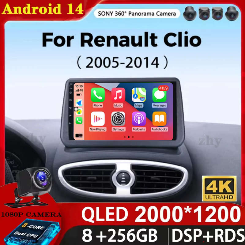 Android 14 Carplay Car Radio For Renault Clio 3 CLIO 3 2005 2006 2007 - 2014 Navigation GPS Multi...