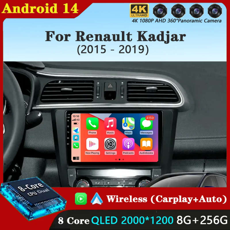 Android 14 Carplay Car Radio For Renault Kadjar 2015 - 2019 Navigation Multimedia Player Stereo W...