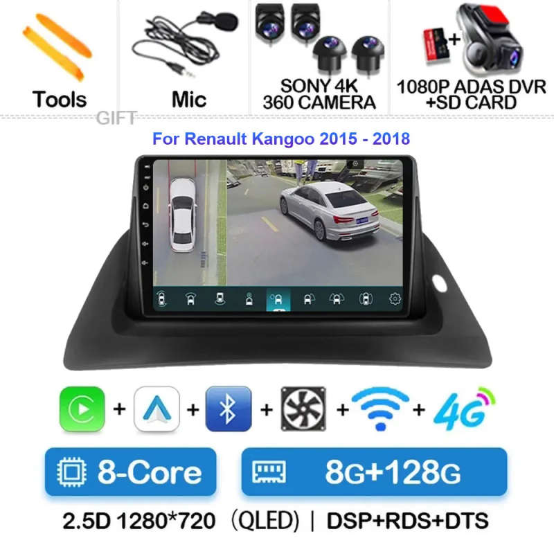 Android 14 Carplay Car Radio For Renault Kangoo 2008 - 2018 Navigation Multimedia GPS Player Ster...