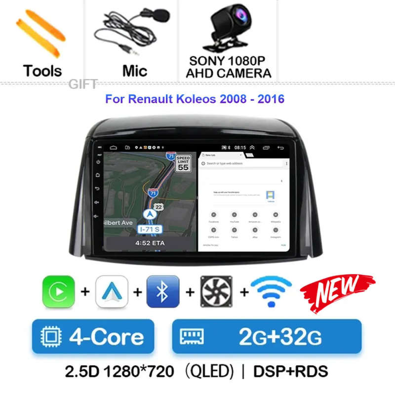 Android 14 Carplay Car Radio For Renault Koleos 2008 - 2016 Navigation Multimedia Player Stereo W...