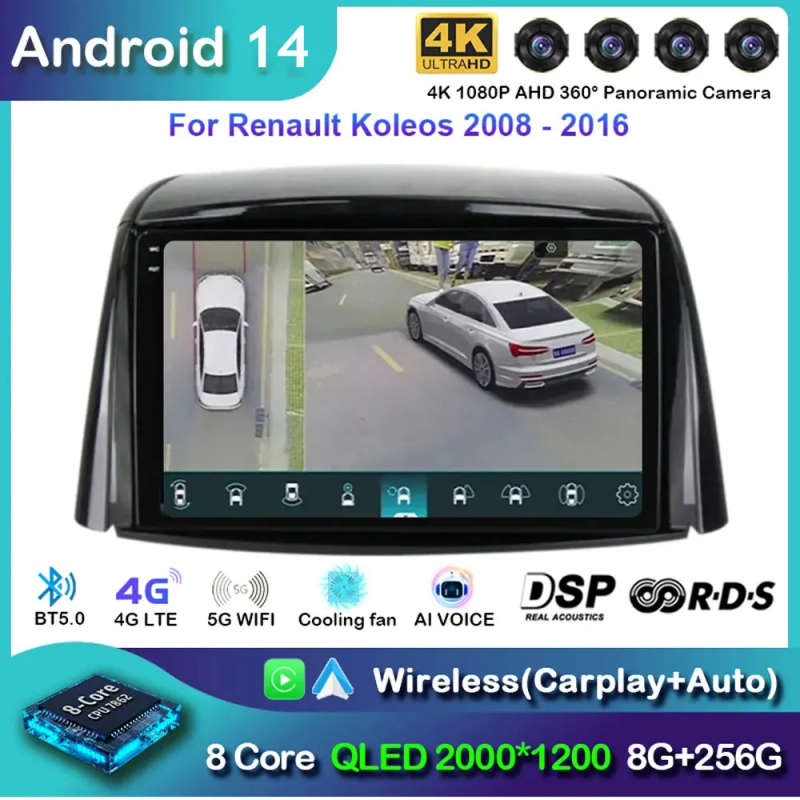 Android 14 Carplay Car Radio For Renault Koleos 2008 - 2016 Navigation Multimedia Player Stereo W...