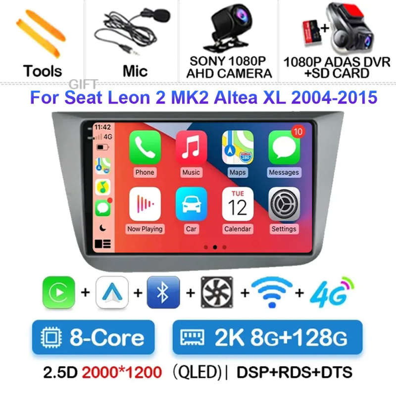 Android 14 Carplay Car Radio For Seat Leon 2 MK2 2004 2006 2007 - 2015 Navigation GPS Multimedia ...