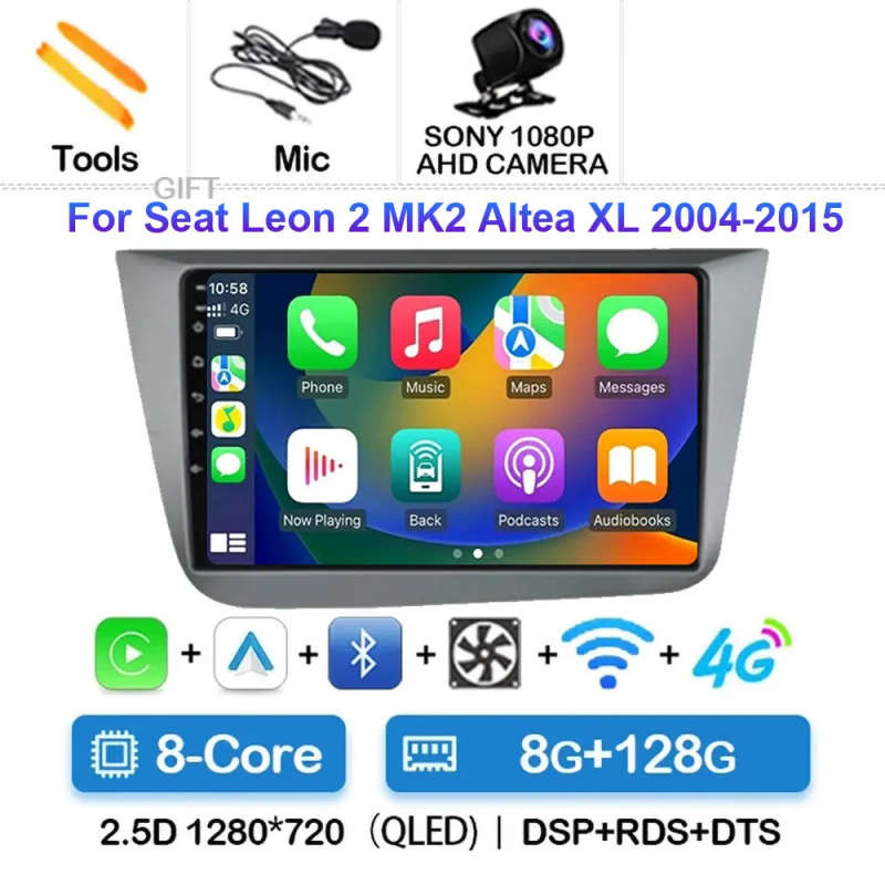 Android 14 Carplay Car Radio For Seat Leon 2 MK2 2004 2006 2007 - 2015 Navigation GPS Multimedia ...