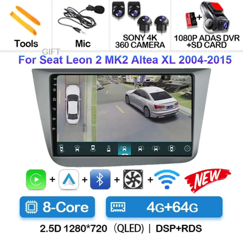 Android 14 Carplay Car Radio For Seat Leon 2 MK2 2004 2006 2007 - 2015 Navigation GPS Multimedia ...