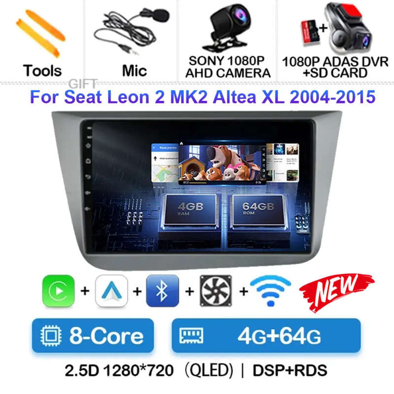 Android 14 Carplay Car Radio For Seat Leon 2 MK2 2004 2006 2007 - 2015 Navigation GPS Multimedia ...