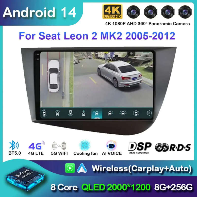 Android 14 Carplay Car Radio For Seat Leon 2 MK2 2005 2006 2007 - 2012 Navigation GPS Multimedia ...