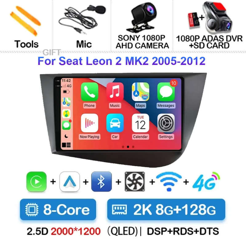 Android 14 Carplay Car Radio For Seat Leon 2 MK2 2005 2006 2007 - 2012 Navigation GPS Multimedia ...