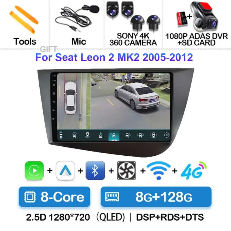Android 14 Carplay Car Radio For Seat Leon 2 MK2 2005 2006 2007 - 2012 Navigation GPS Multimedia ...