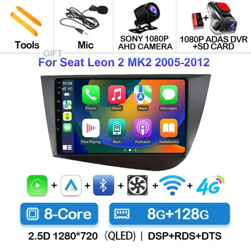 Android 14 Carplay Car Radio For Seat Leon 2 MK2 2005 2006 2007 - 2012 Navigation GPS Multimedia ...