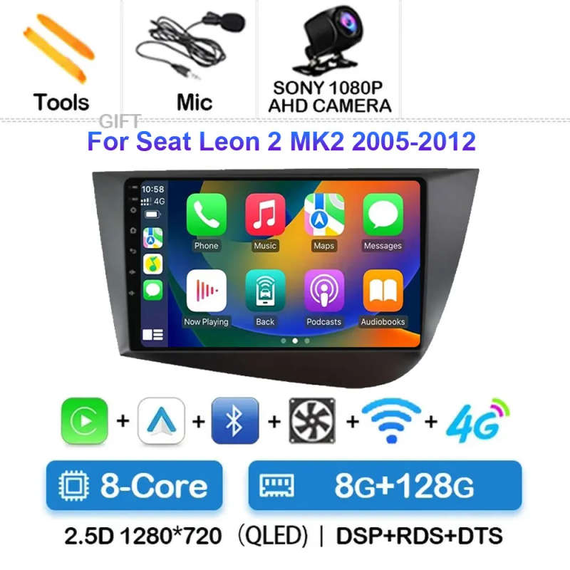 Android 14 Carplay Car Radio For Seat Leon 2 MK2 2005 2006 2007 - 2012 Navigation GPS Multimedia ...