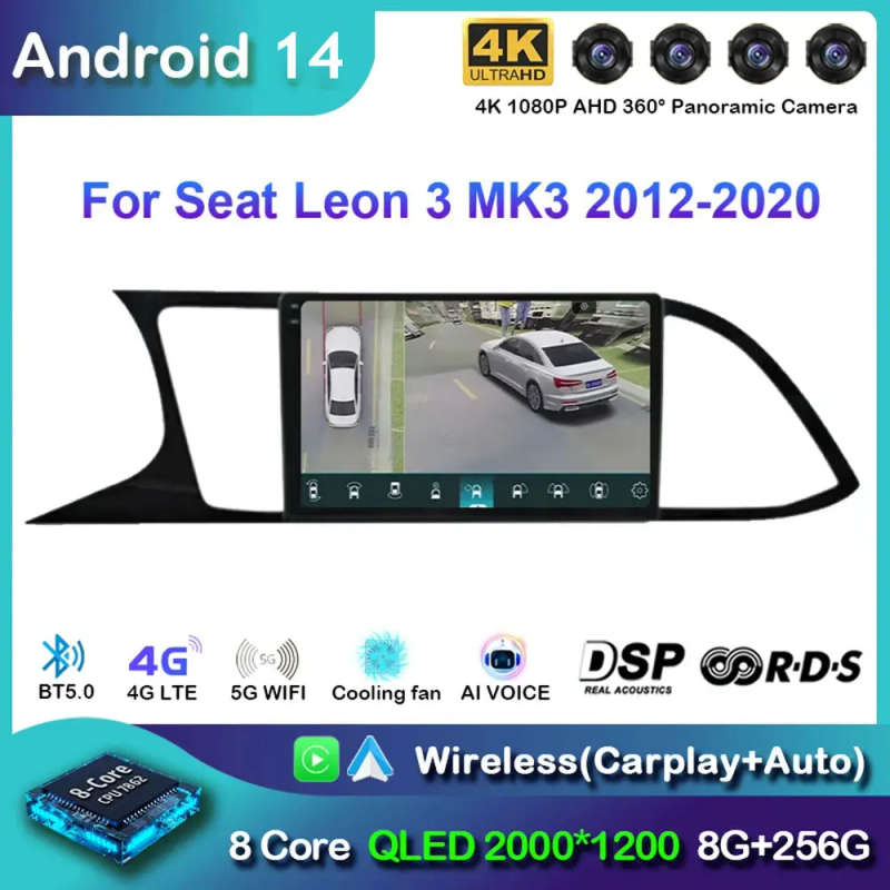 Android 14 Carplay Car Radio For Seat Leon 3 2012 2013 2014 2015 - 2020 Navigation GPS Multimedia...