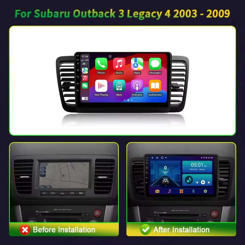 Android 14 Carplay Car Radio For Subaru Outback 3 Legacy 4 2003 2004 2005 - 2009 Navigation GPS M...