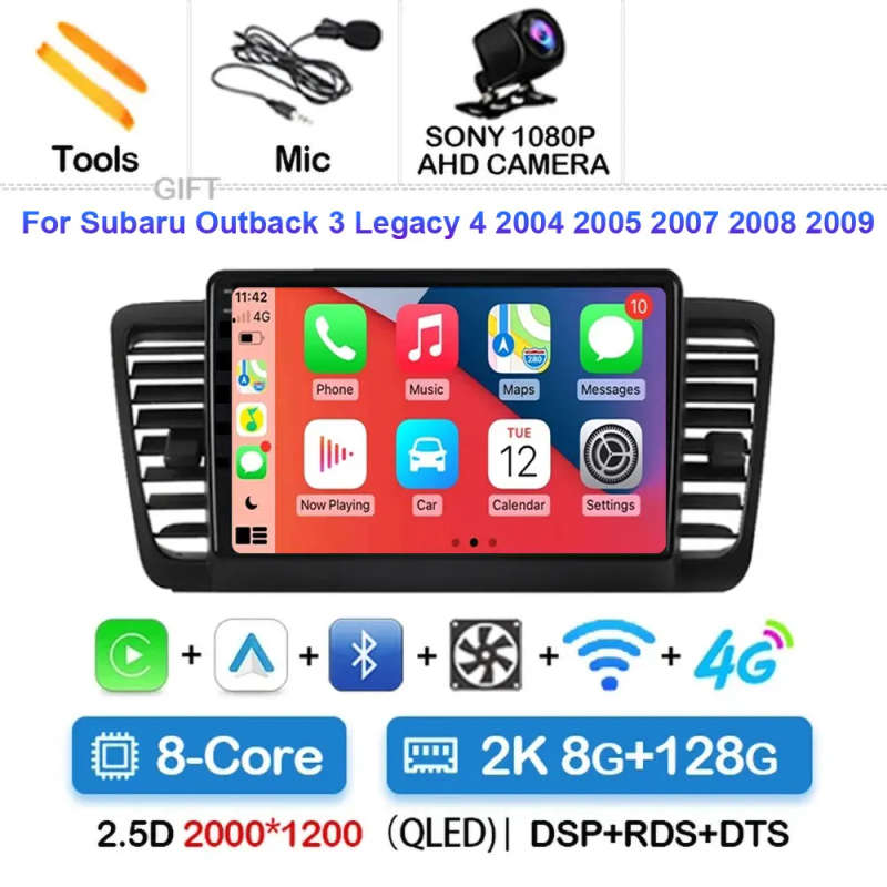 Android 14 Carplay Car Radio For Subaru Outback 3 Legacy 4 2003 2004 2005 - 2009 Navigation GPS M...