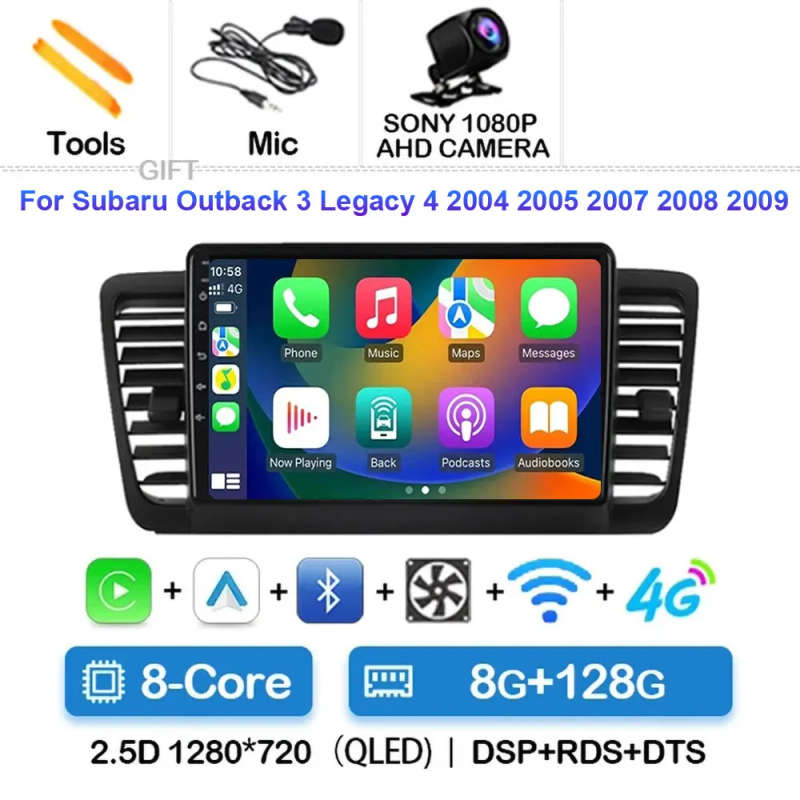 Android 14 Carplay Car Radio For Subaru Outback 3 Legacy 4 2003 2004 2005 - 2009 Navigation GPS M...
