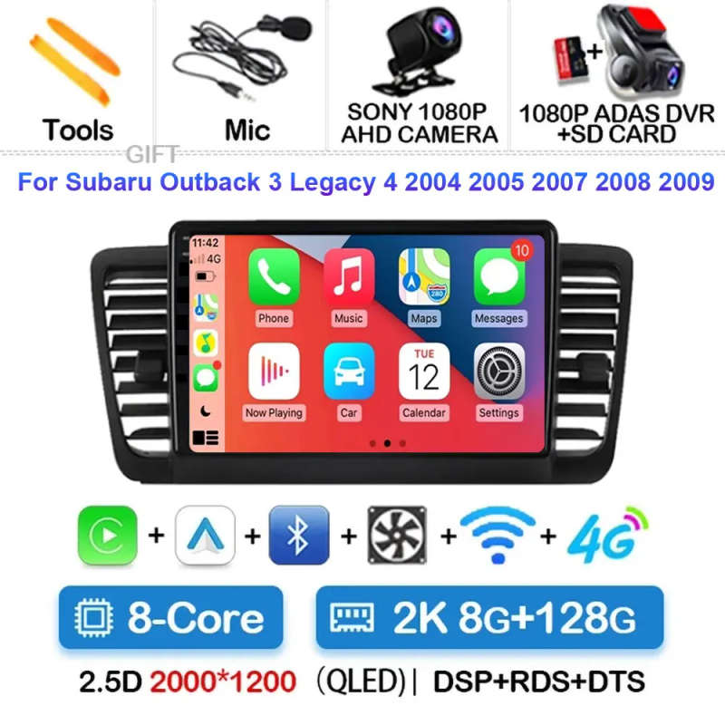 Android 14 Carplay Car Radio For Subaru Outback 3 Legacy 4 2003 2004 2005 - 2009 Navigation GPS M...