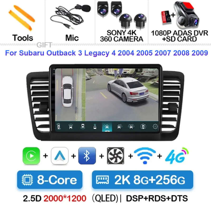 Android 14 Carplay Car Radio For Subaru Outback 3 Legacy 4 2003 2004 2005 - 2009 Navigation GPS M...